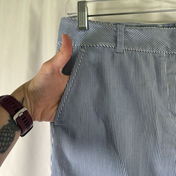 New Talbots Wide Crop Pants Women's 4 Blue Striped Mid Rise Cotton Blend Pockets - Picture 4 of 12